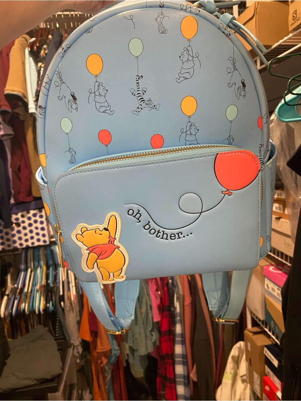 Disney Winnie the Pooh Blue mini Backpack with Balloon Print